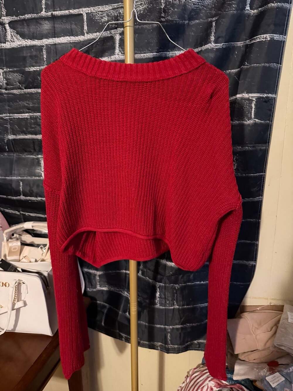 Wild Fable Red Ribbed Knit Cropped Sweater Size Large